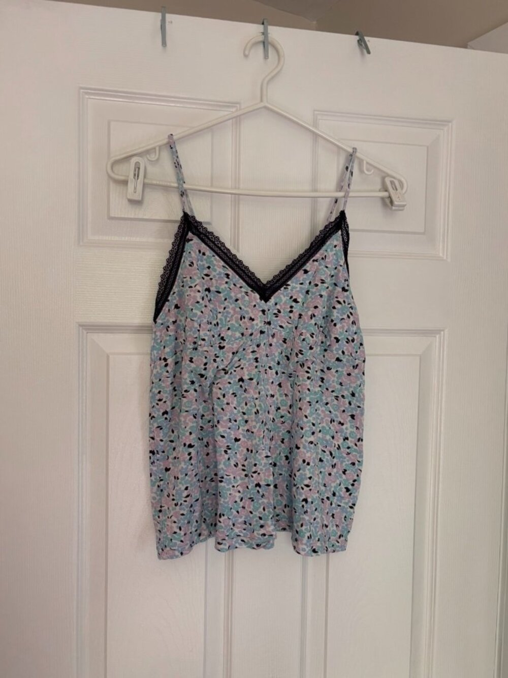 Floral Lace Trim PJ SET – Cami AND Shorts Lounge Set (Medium)